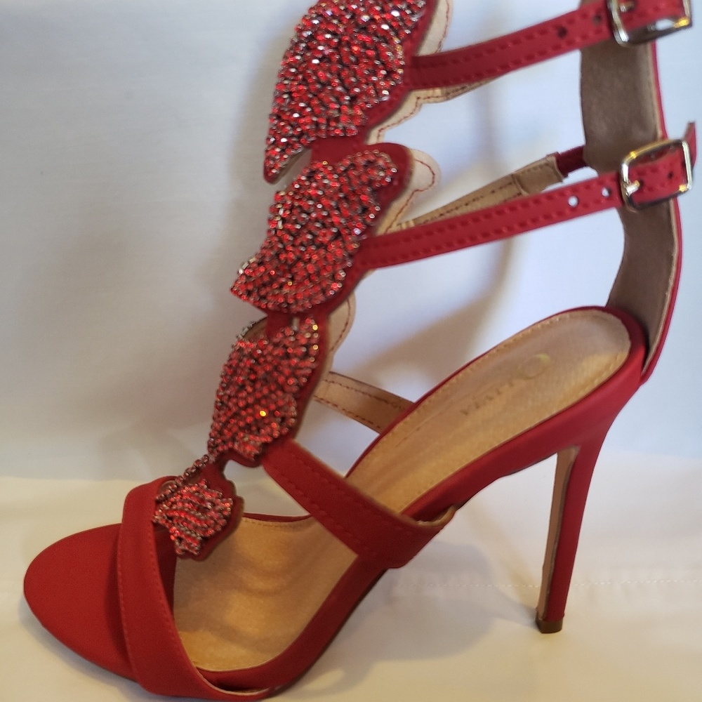 Red Rhinestone Sandal Heel